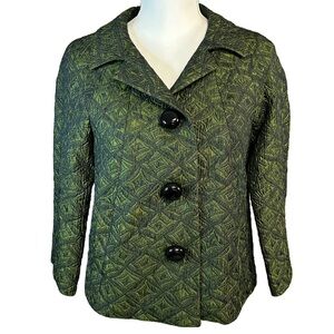 Talbots Wool Blend Blazer Jacket Size 4P Metallic Green 3-Button Pockets Career